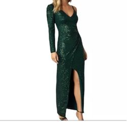 BCBGMaxAzria Fern Green One-Sleeve Ruched Sequin Dress Size XXS