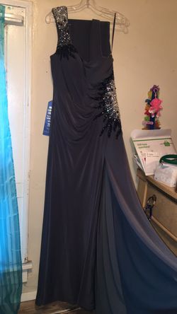 Grey rhinestone prom dress