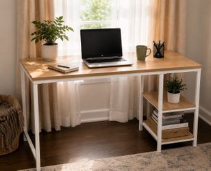 Computer desk with storage shelves