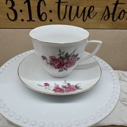 Vintage 1970s Rose Pattern With Gold Trims China Tea Cup & Saucer Set 