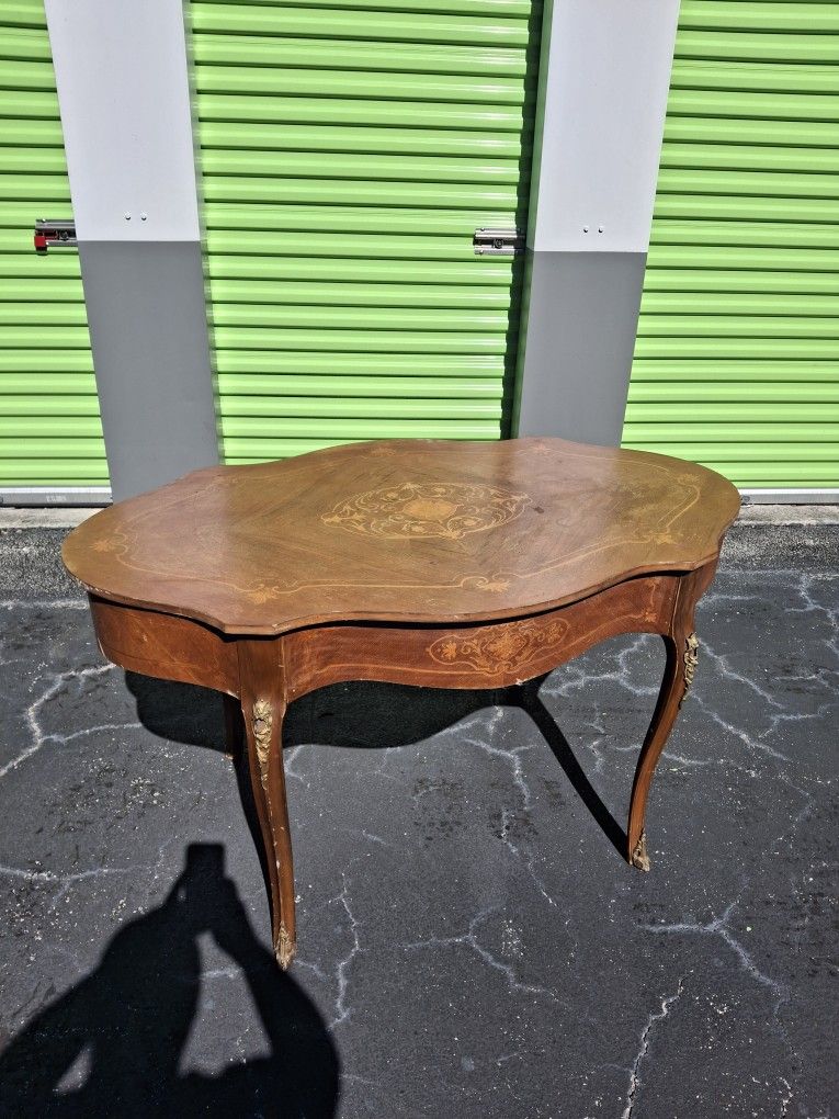 Antique French inlaid bureau plat desk.  