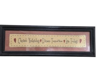 Primitive Cross Stitch Red Gingham Cherish Dream Live Framed Wall Art Country