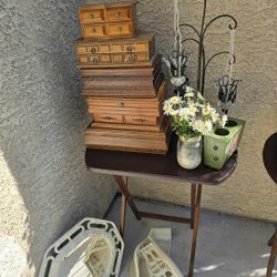 Vintage Wooden Jewelry Box Dresser Valet Stand