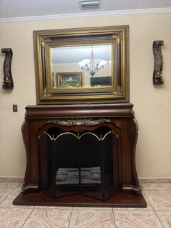 Wooden Fireplace And Large Wall Mirror( Combo)