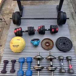 Outdoor Gym Set of Weights, Bar & Bench