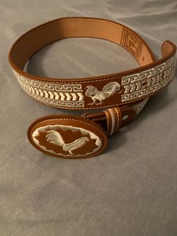 Handmade Brown Leather Belt Embroidered