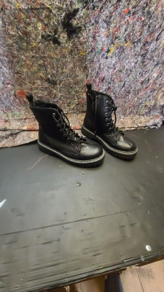 Sincerely Jules Harley Combat Black Boots Leather Women’s Size 7.5 Zip/ Lace Up