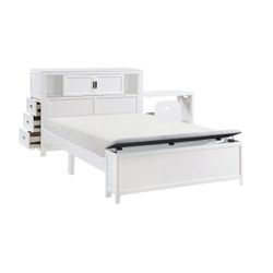 Brand New White Full Bookcase Bed with Hidden Desk, Stool and Storage Bench  (57.5-92.5 x 106.5 x 45H)