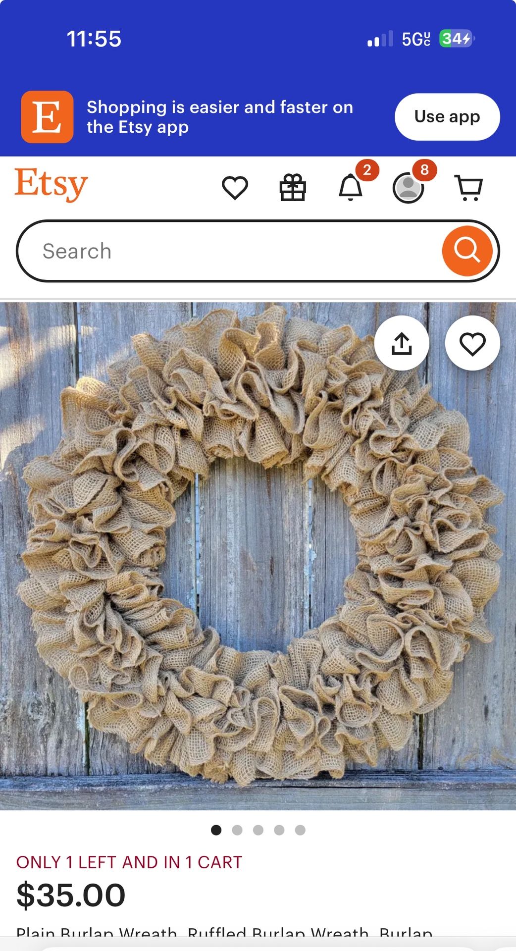 Burlap Wreath 21” Inches