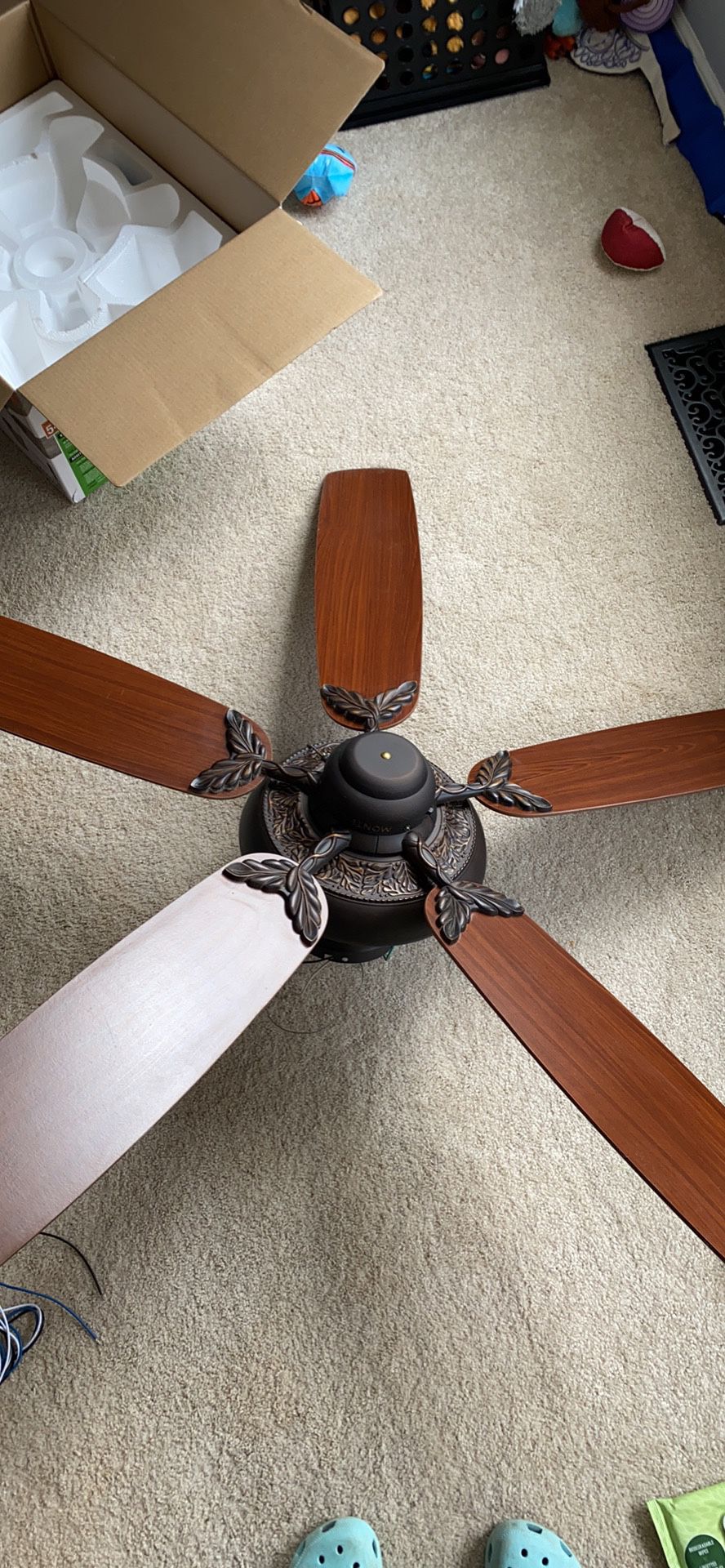 52” Aged Bronze And Wood Fan