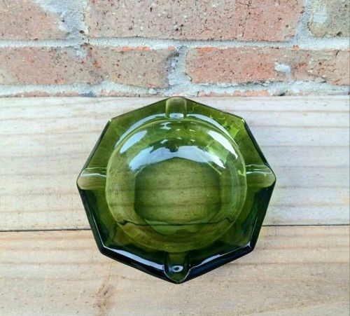 Vintage Green Glass Ashtray 