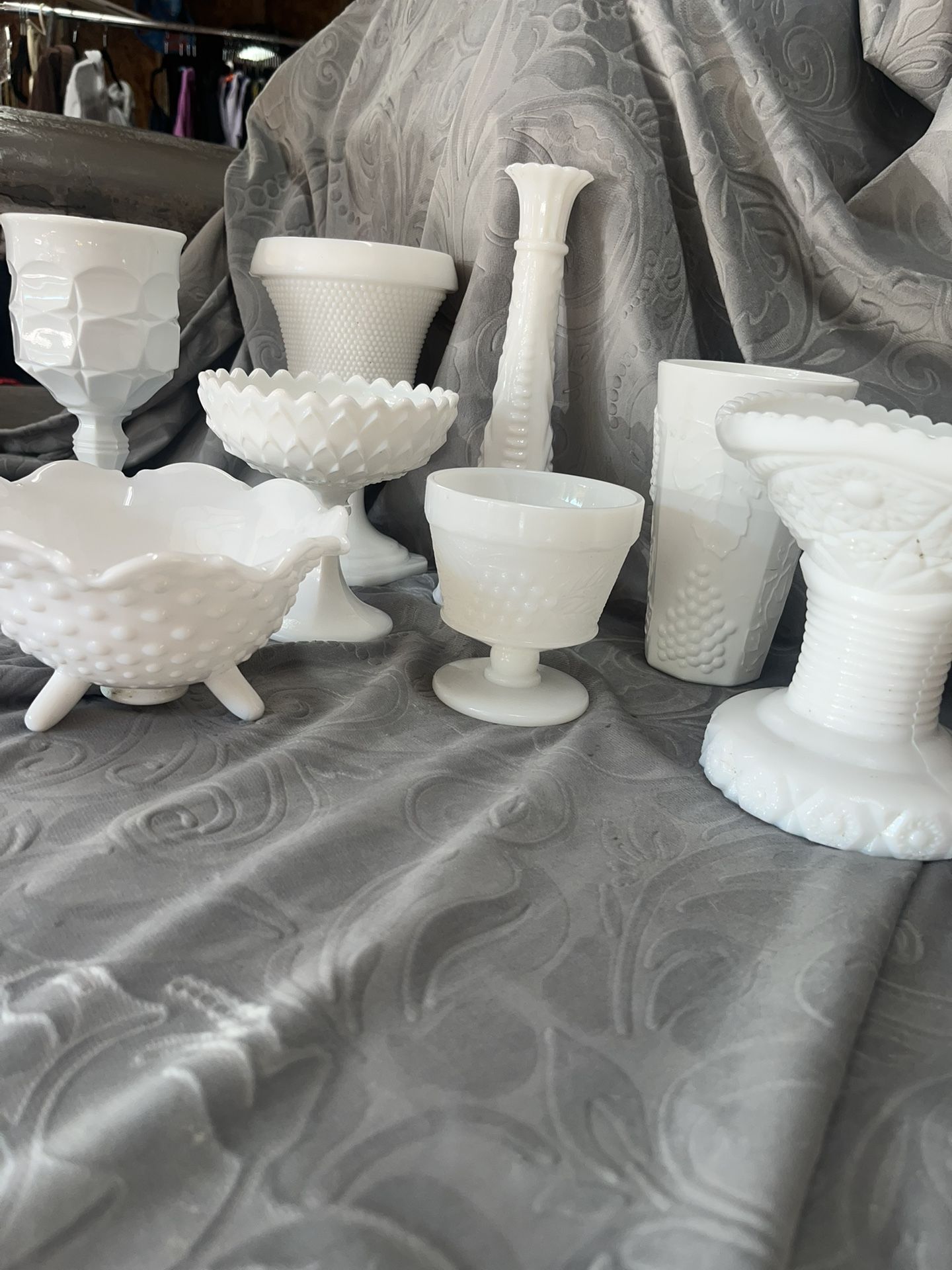 8 Pc Hobnail Milk Glass Decor - Great For Wedding