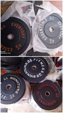 Bumper plates, Olympic bar, curl bar