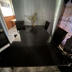 Brown Dining Table With Glass Table Top Added