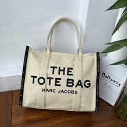 MARC JACOBS Logo Print Canvas Tote Bag
