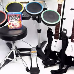 PS5 PS4 Complete TESTED Rock Band 4 Band Bundle Guitar Drums Mic game Disc SET