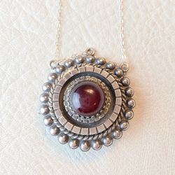 Antique silver gemstone brooch necklace jewelry