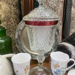Antique Ruby Glass Tall Covered Candy Dish Home Decor 