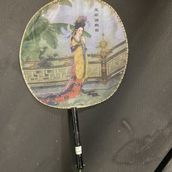 Japanese vintage handheld silk screen geisha fan