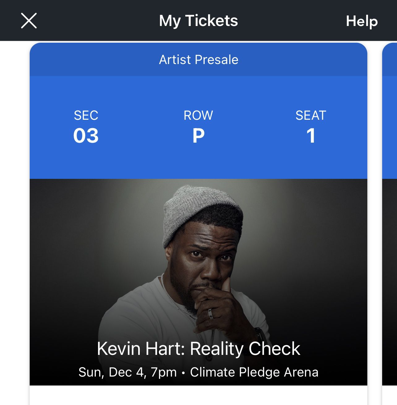 Kevin Hart - Sunday Dec 4 Section 3- On Vacation, Can’t Go!! 😭