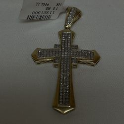 14KYG Approximate 1.00CTW Cross Diamond Pendant 
