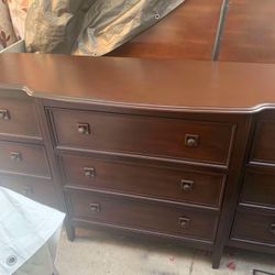 Wooden Long Dresser And Large Wooden Nightstand Set Is In very Good Condition Color Brown Chocolate No Scratches 