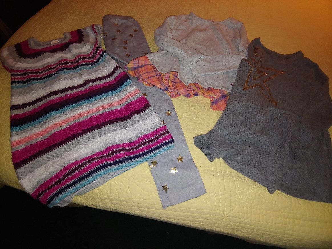 Size 7/8 girl's - 2 dresses, 1 top 1 pr of leggings