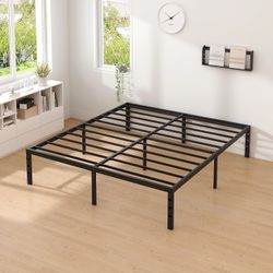 Metal Bed Frame,King Size Bed Frame with Storage Space,Heavy Duty Sturdy Mattress Foundation,Easy Assembly,No Box Spring Needed, Black,14 In