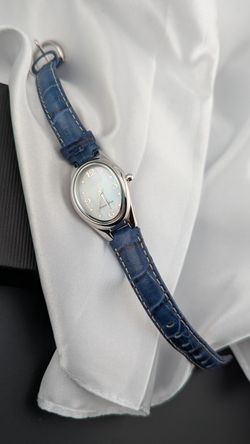W5⌚✨💙Ecclissi Women’s 925 Sterling Silver Watch – Mother-of-Pearl Dial – Blue Leather💙✨⌚