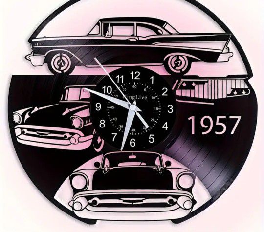 57 Chevy vinyl record color changing clock w/ remote control.  SHIPPING AVAILABLE 
