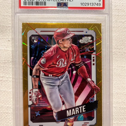 2024 d Cosmic Chrome #16 Noelvi Marte Gold Interstellar Refractor 23/50 RC PSA Mint 9 Reds Baseball