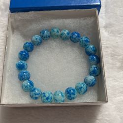Pretty ! Blue & White Stone Beaded Bracelet 