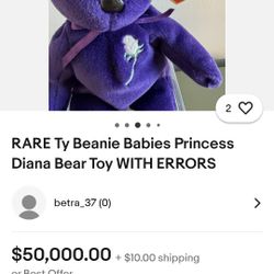 Rare Ty Beanie Baby Princess Diana Bear