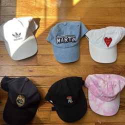 Six used baseball cap/dad hat/strap back hat