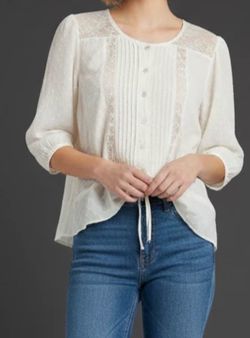 Angie Ivory Cotton Blouse Women's Size Large L Boho Casual Top