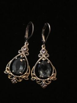 Quartz earrings w/tanzanite and gold accents over sterling silver