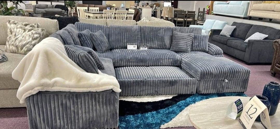Grey Sleeper Sectional With Storage Chaise Lounge And POP Up Sleeper
