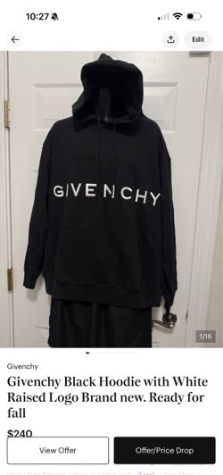 Givenchy Black Hoodie with White Raised Logo Brand new. Ready for fall
