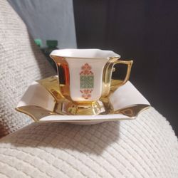 No 4.. Pink Ceramic And Gold Cup And Plate 