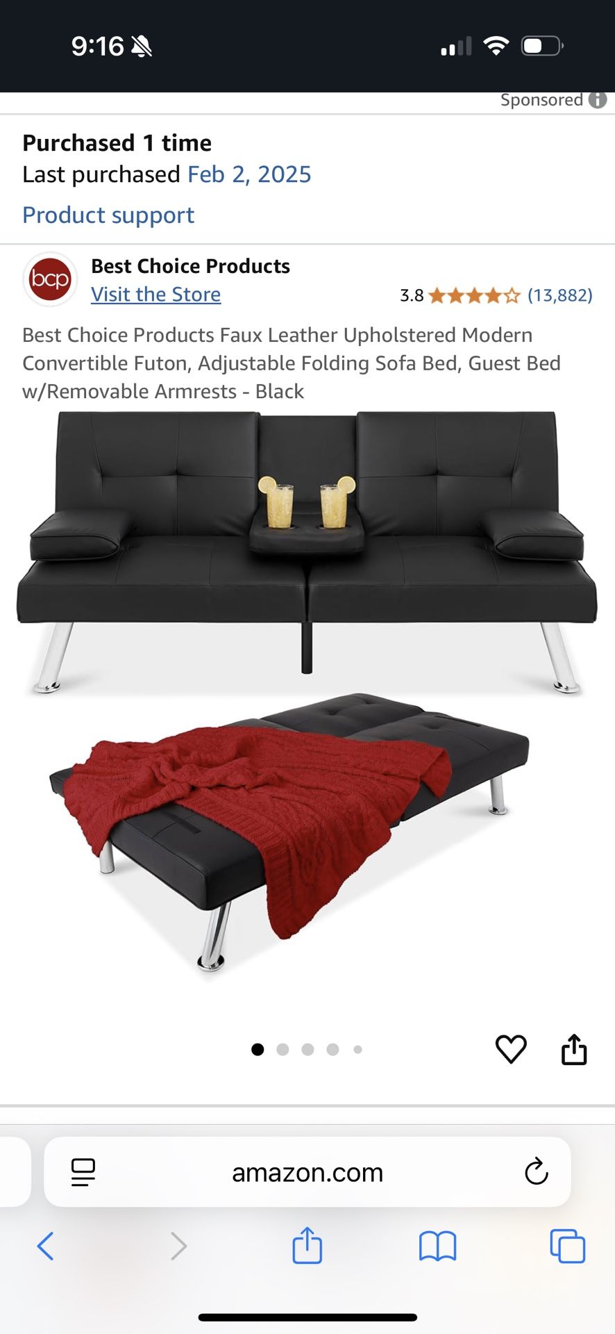 Faux Leather Upholstered Modern Convertible Futon