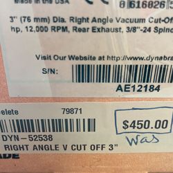 Dynabrade 52538 Cut Off 3” Right Angle Vacuum U