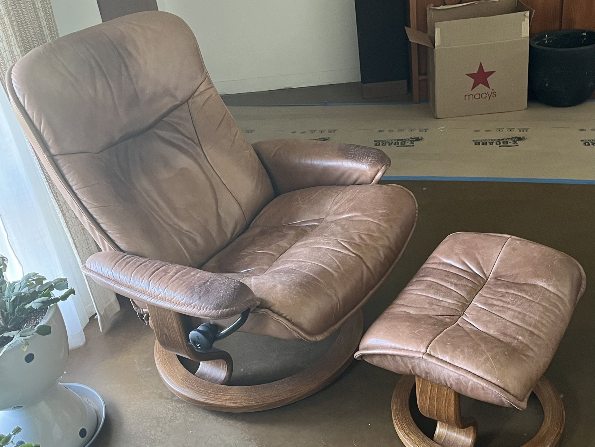 Vintage Ekornes Leather Chair And Ottoman