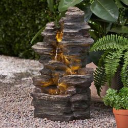 24" 4-TierRock (Faux) Outdoor Water Fountain w/ LED Lights   [NEW] **Retails for $186