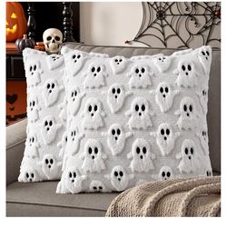 Ghost Throw Pillow Covers 18x18 Set of 2 White