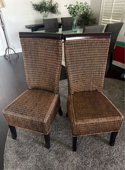 2 Wicker wood dining chairs