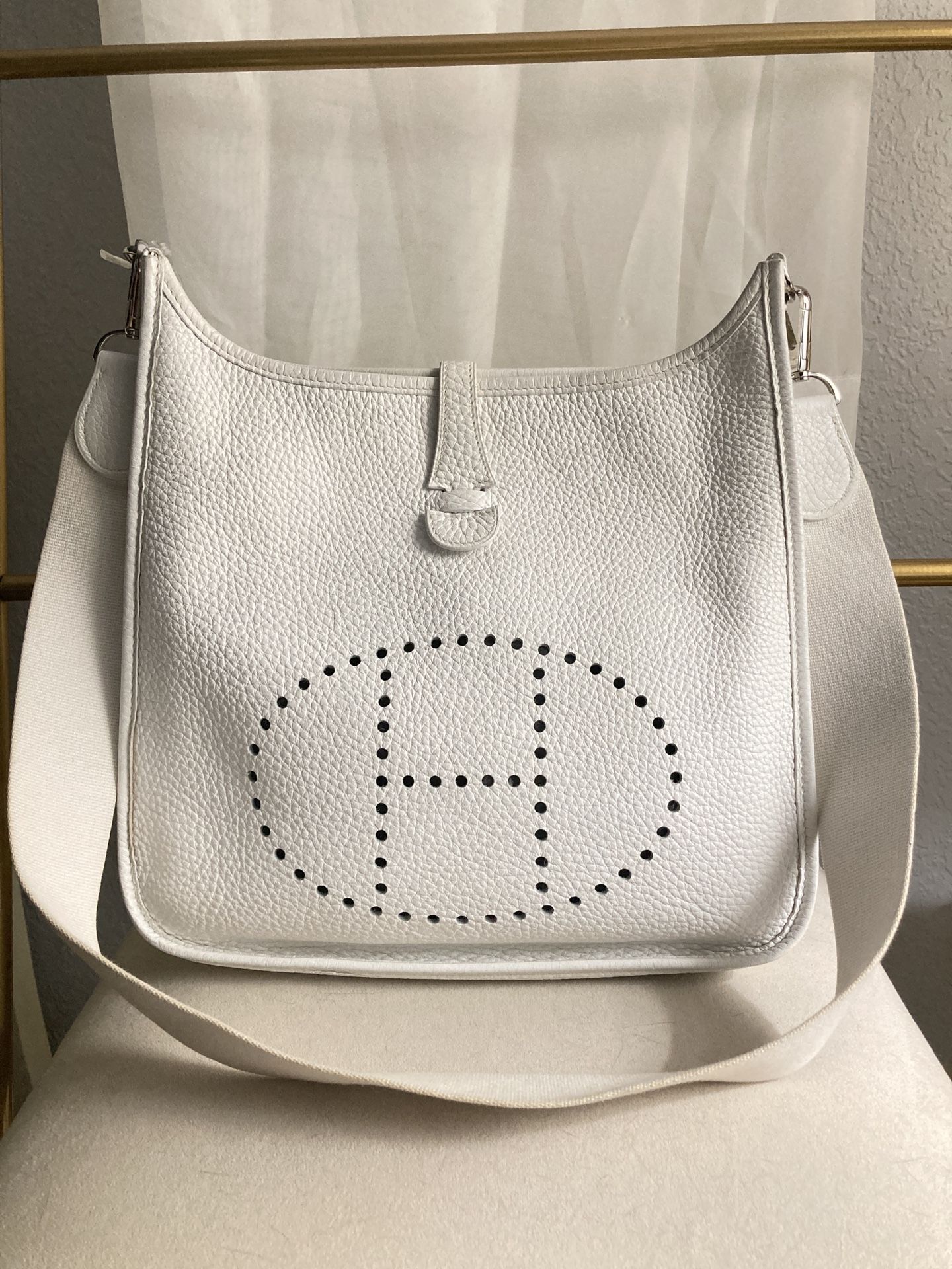 Authentic Hermes Evelyne PM White TC Leather