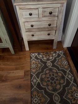 Whitewashed Wood End Table with 4 Drawers