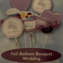 Anagram JUST MARRIED In Purple Sports Car 5 Foil Balloon Bouquet