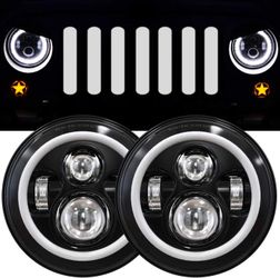 7 Inch LED Halo Headlights with Turn Signal Amber White DRL Compatible with 2007-2018 Jeep Wrangler