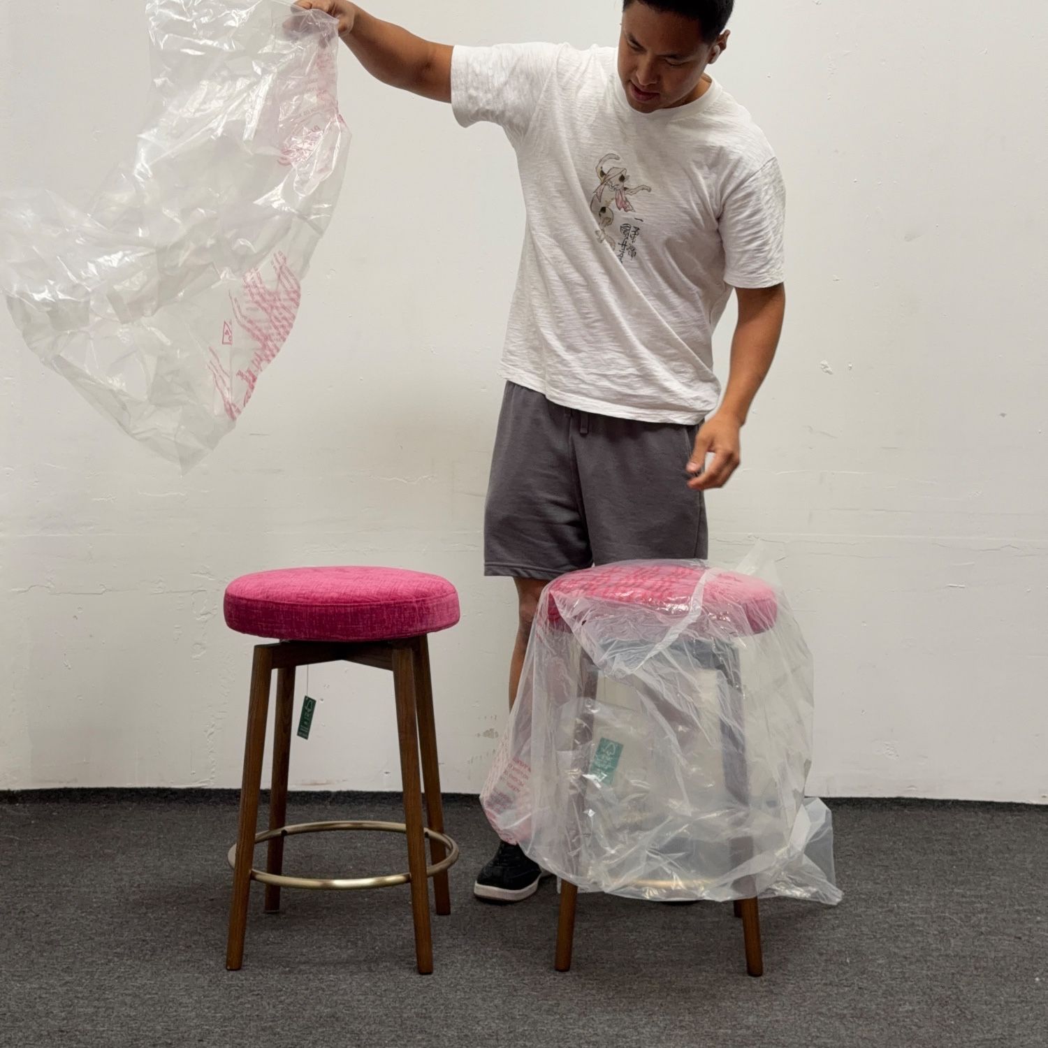 2x Brand New Caspine Upholstered Counter Stool ๐ Berry Velvet Fabric - 60% OFF - Can Deliver -